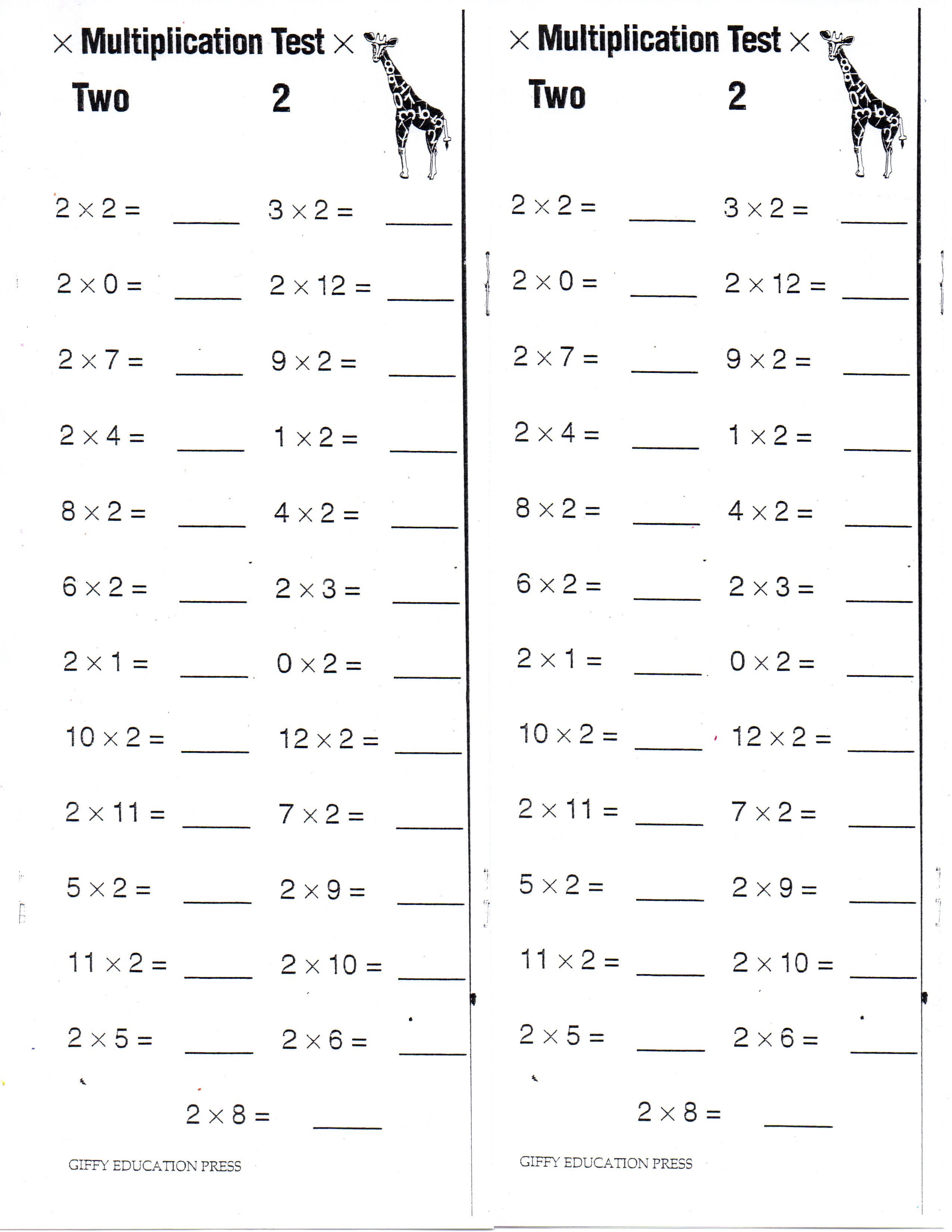 1 Minute Multiplication Worksheets